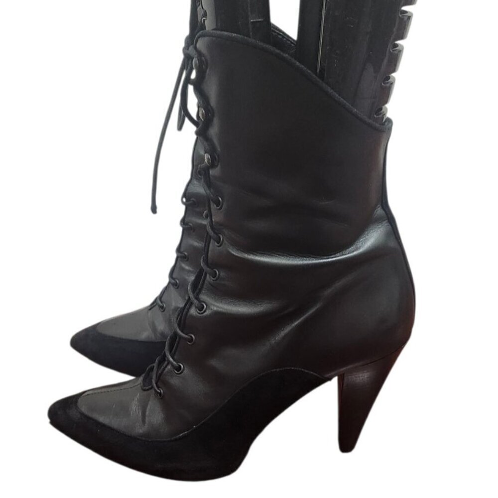 Proenza Schoulee Women’s Black Lace-Up Leather Suede Heeled Boots Pointed Toe 9 - Picture 7 of 16
